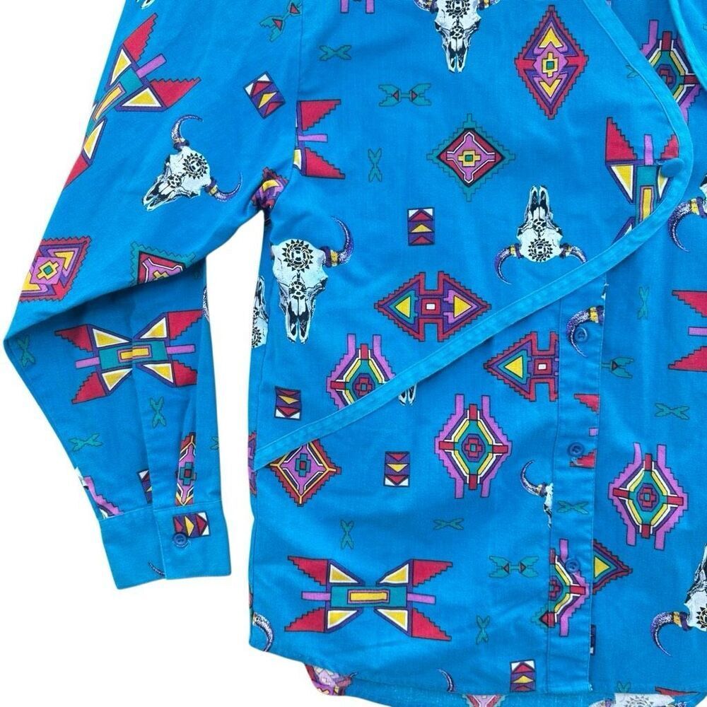 Vintage Wrangler Funky Bold Western Rodeo Aztec Print Shirt Size Medium Native - Picture 5 of 9